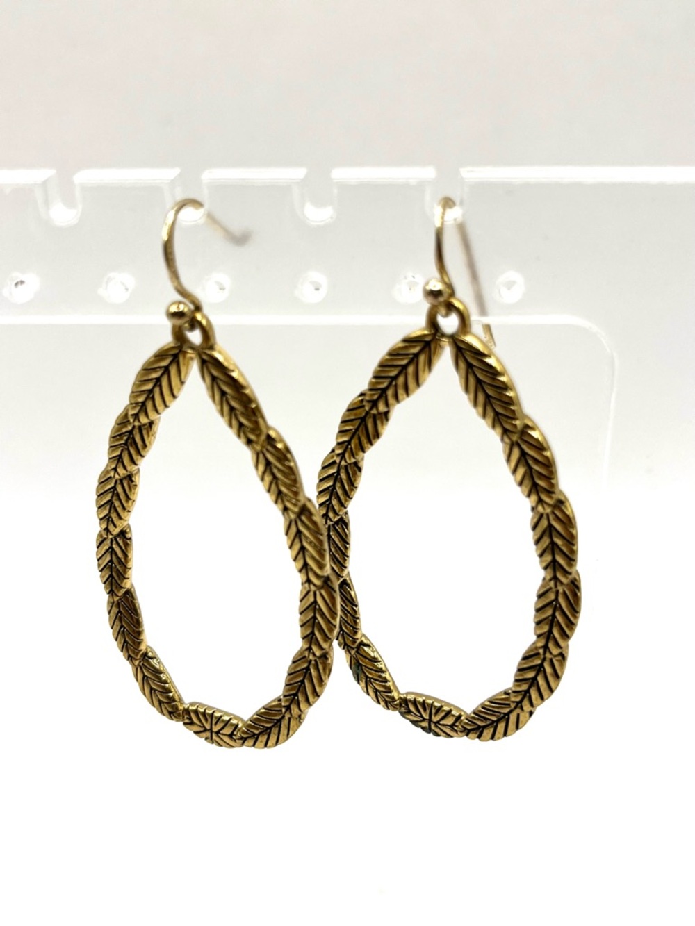 Barse Teardrop Leaf Link Earrings Gold Vermeil 925 Sterling Silver Hoop Large - Picture 5 of 14